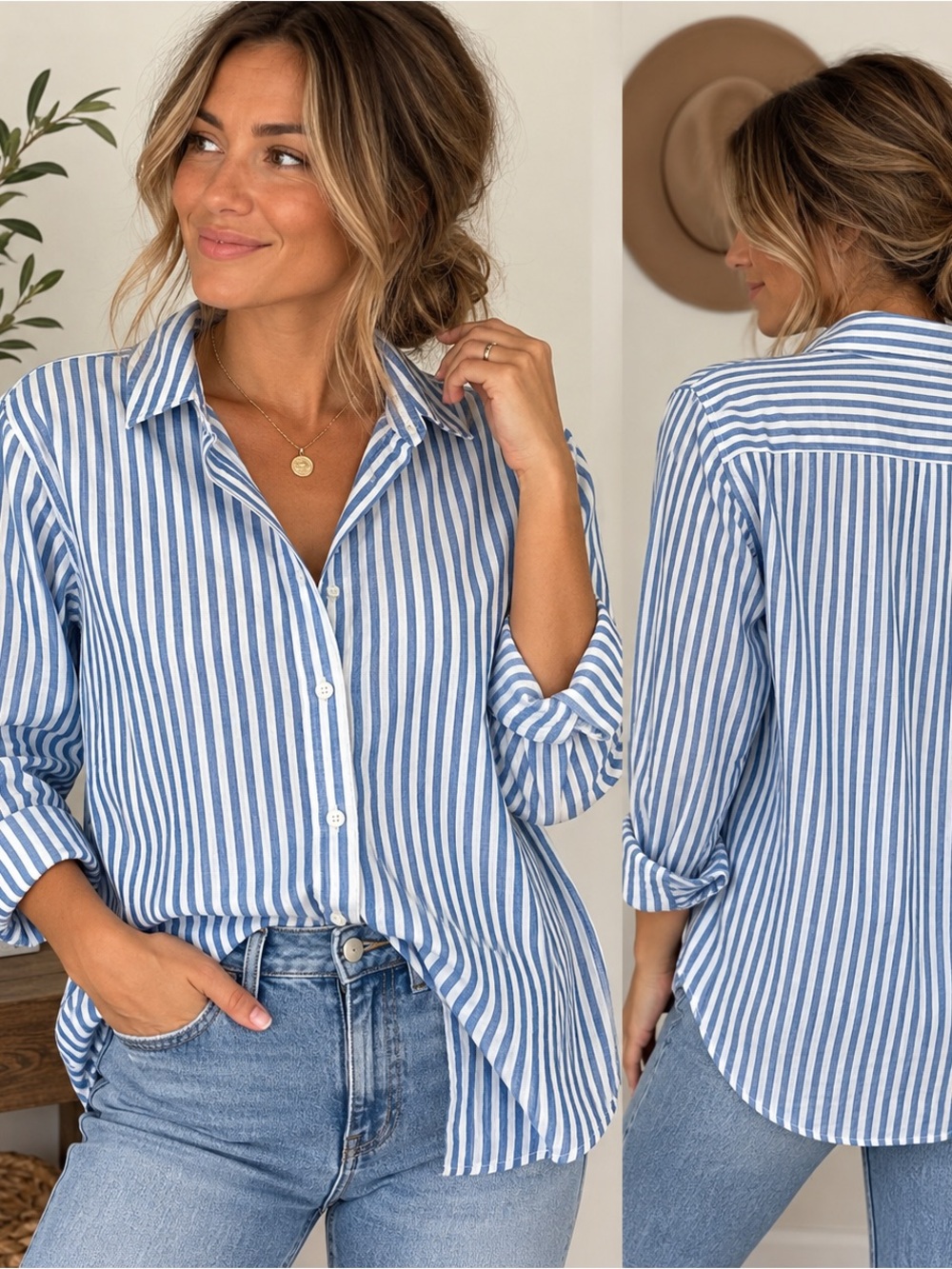 Tommy Bahama Blue and White Striped Button-Down Shirt